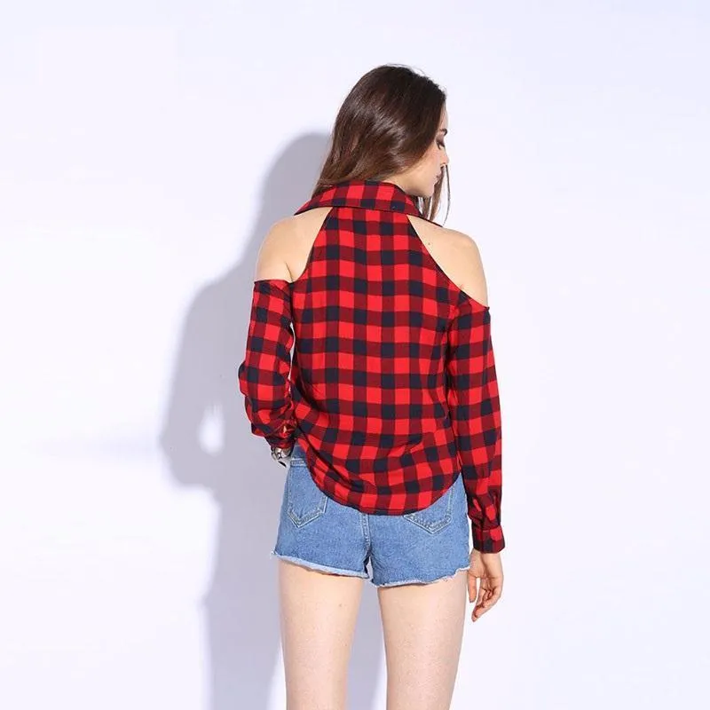Plaid Off Shoulder Shirt