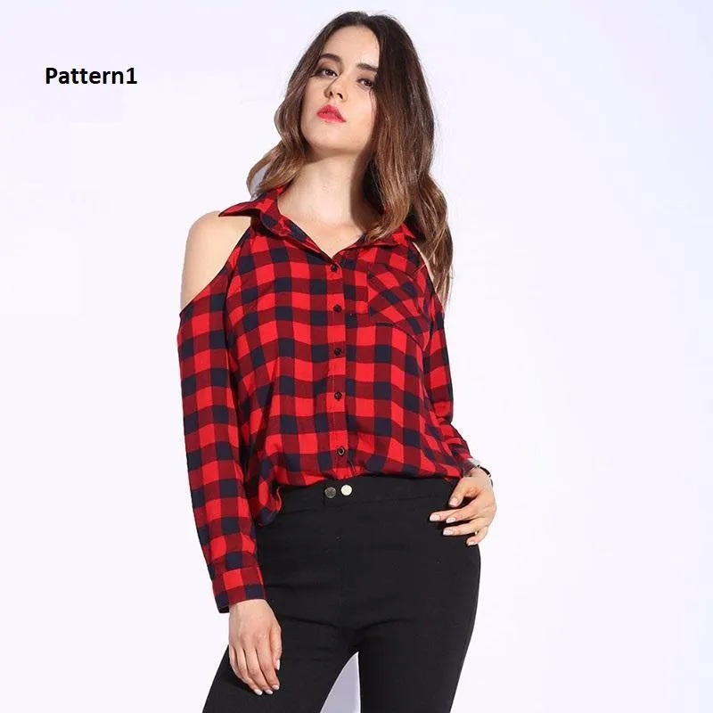 Plaid Off Shoulder Shirt