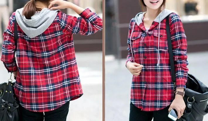 Plaid Zip-Up Hooded Shirt