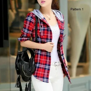 Plaid Zip-Up Hooded Shirt