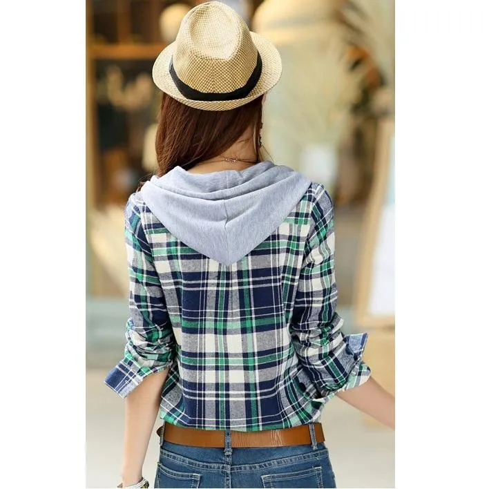 Plaid Zip-Up Hooded Shirt