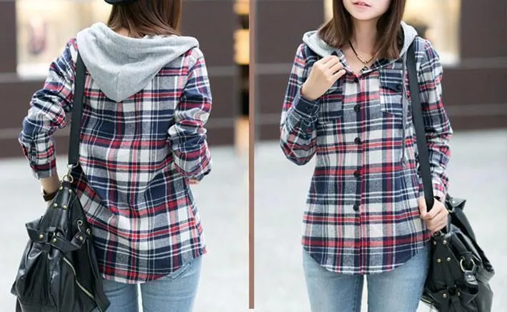 Plaid Zip-Up Hooded Shirt