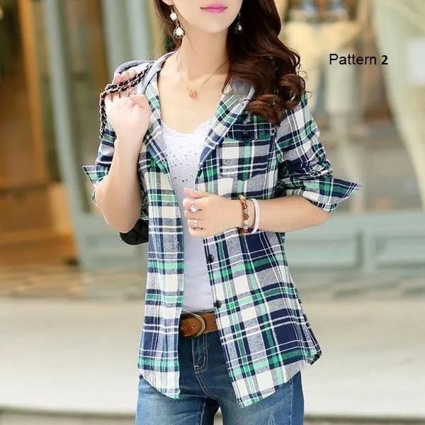 Plaid Zip-Up Hooded Shirt