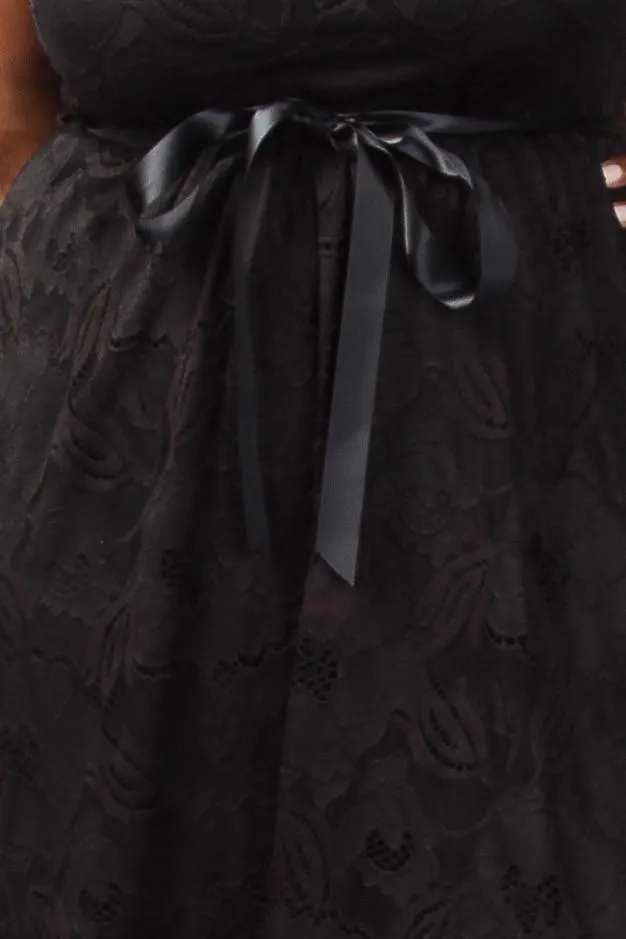 Plus Size Solid Sexy Lace A-Line Dress
