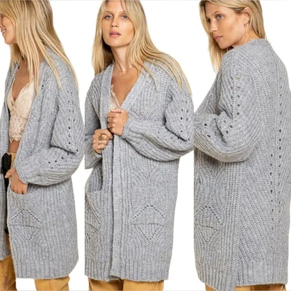 POL Gray Chunky Cable Knit Sweater Size Large NWOT