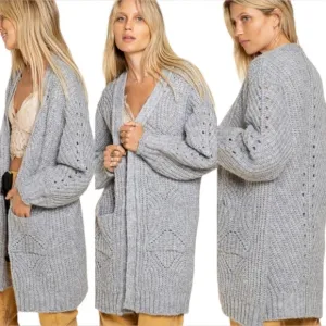 POL Gray Chunky Cable Knit Sweater Size Large NWOT