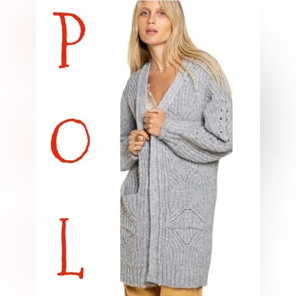 POL Gray Chunky Cable Knit Sweater Size Large NWOT