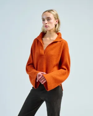 polo collar v-veck ribbed sweater