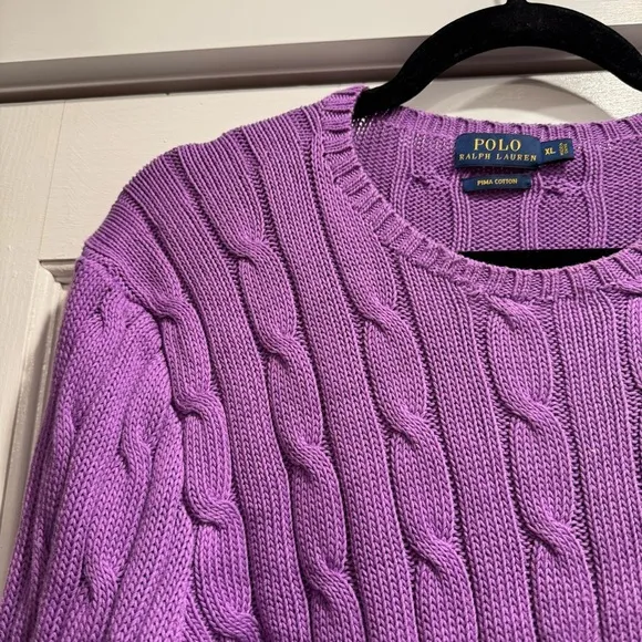 Polo Ralph Lauren Women's Cable Knit Cotton Crewneck Sweater XL Purple Spring