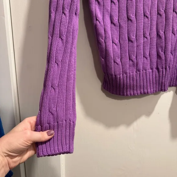 Polo Ralph Lauren Women's Cable Knit Cotton Crewneck Sweater XL Purple Spring