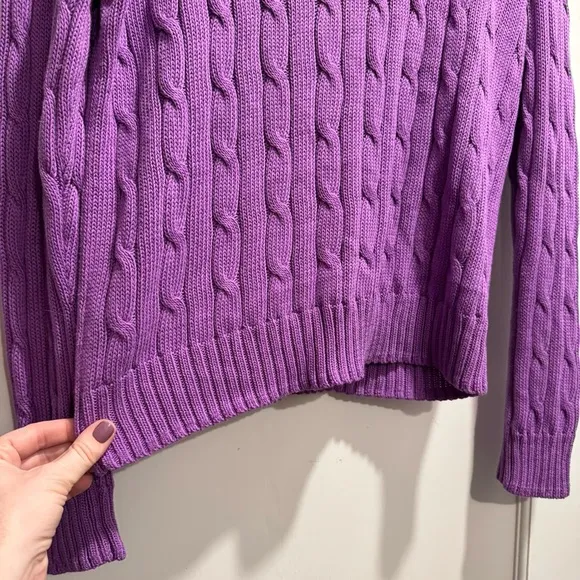 Polo Ralph Lauren Women's Cable Knit Cotton Crewneck Sweater XL Purple Spring