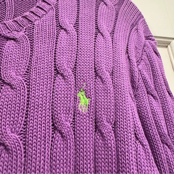 Polo Ralph Lauren Women's Cable Knit Cotton Crewneck Sweater XL Purple Spring