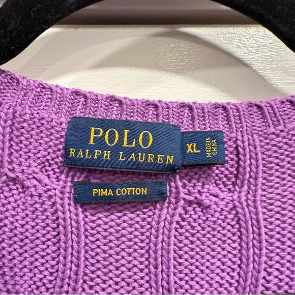 Polo Ralph Lauren Women's Cable Knit Cotton Crewneck Sweater XL Purple Spring