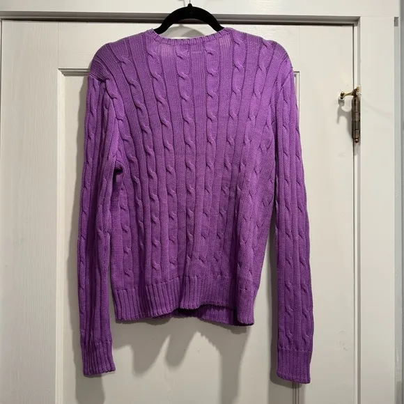Polo Ralph Lauren Women's Cable Knit Cotton Crewneck Sweater XL Purple Spring