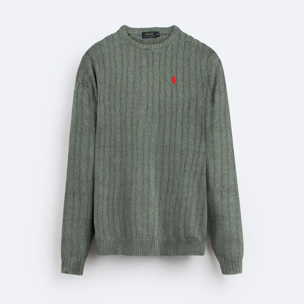 Polo RL Grey Cable Knit Sweater