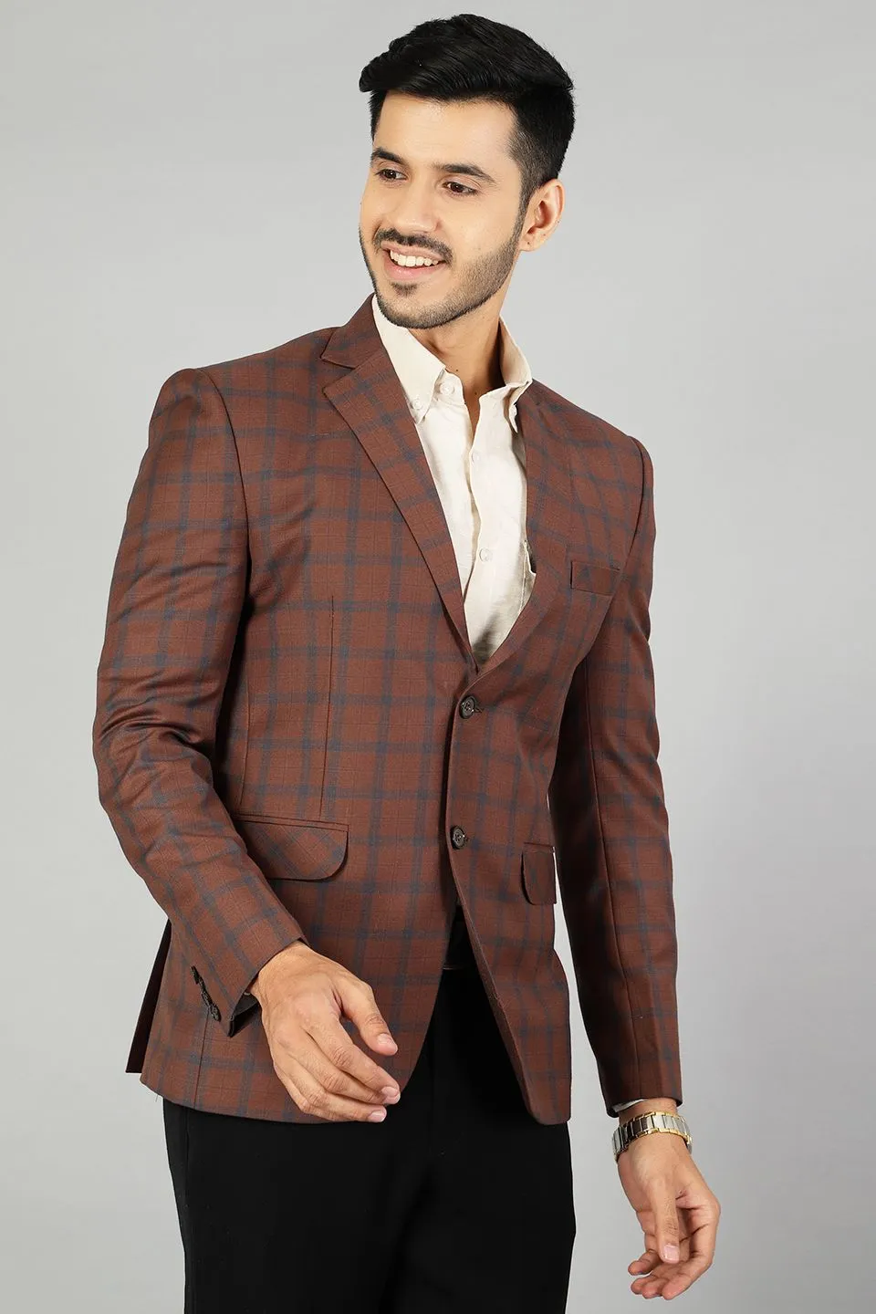 Poly Wool (by Raymonds Mills) Checkered Brown Blazer