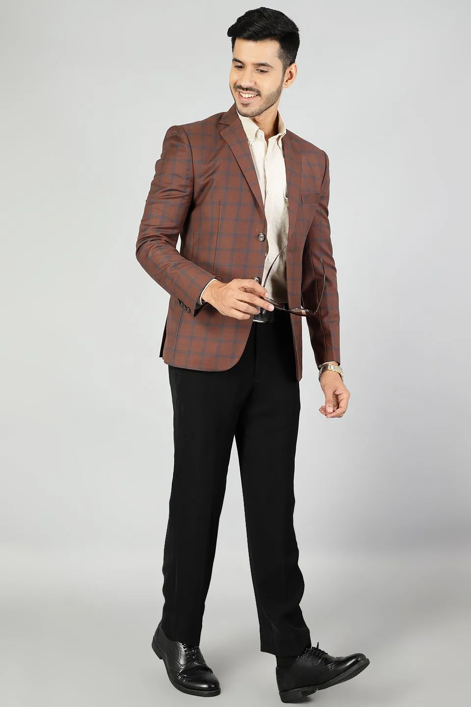 Poly Wool (by Raymonds Mills) Checkered Brown Blazer