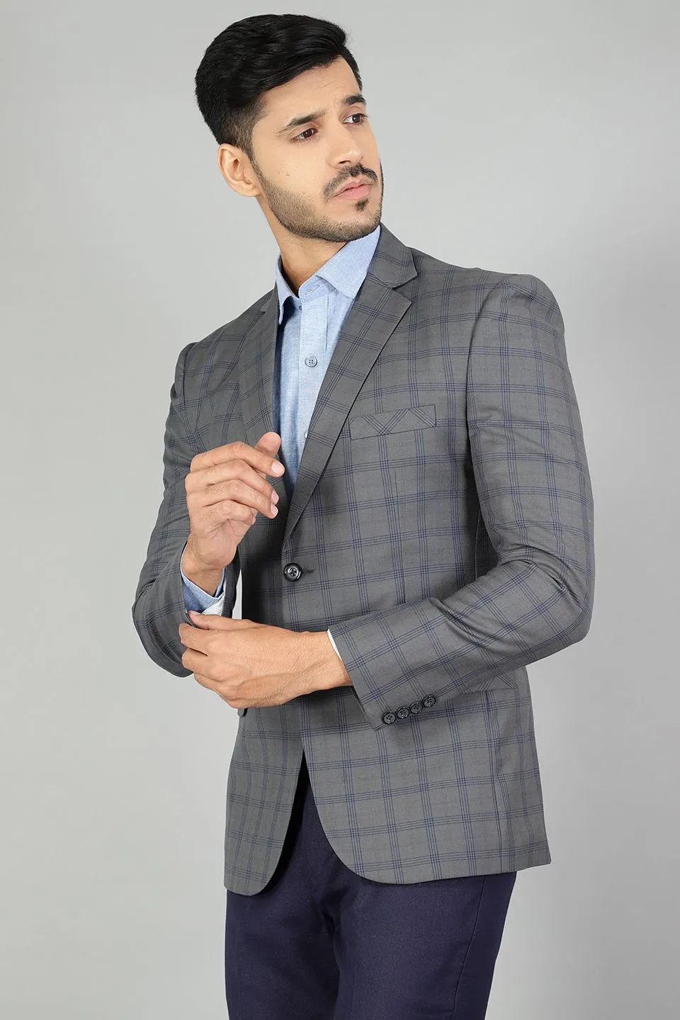 Poly Wool (by Raymonds Mills) Checkered Grey Blazer