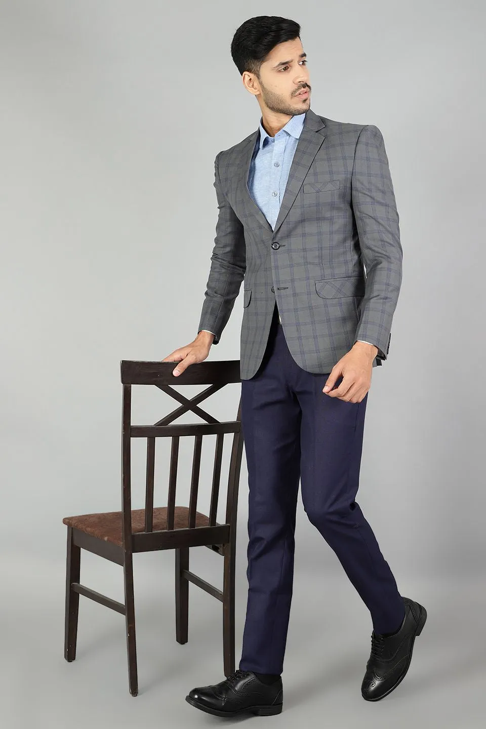 Poly Wool (by Raymonds Mills) Checkered Grey Blazer