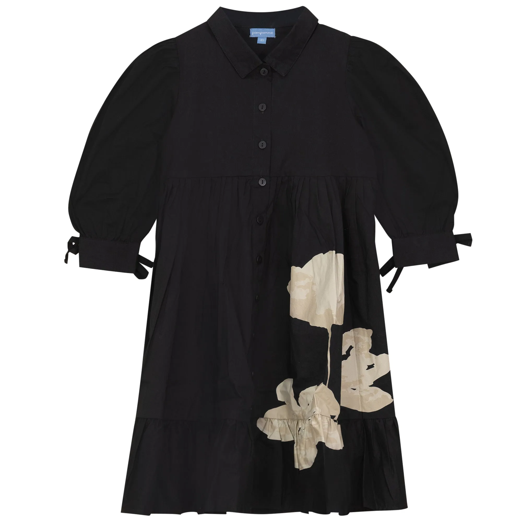 Pompomme Black Floral Print Shirt Dress
