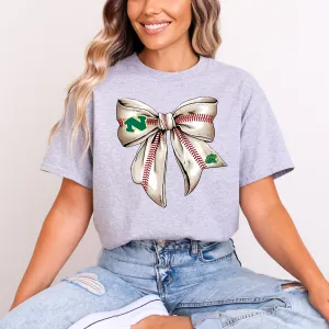 Preppy Narrows Green Wave Baseball Bow Short Sleeve T-Shirt