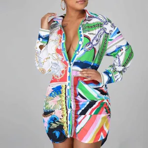Print Long Sleeve Shirt Dress