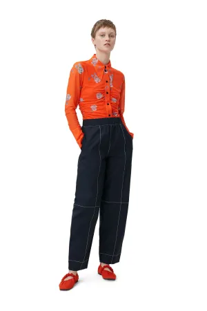 Printed Mesh Ruched Shirt