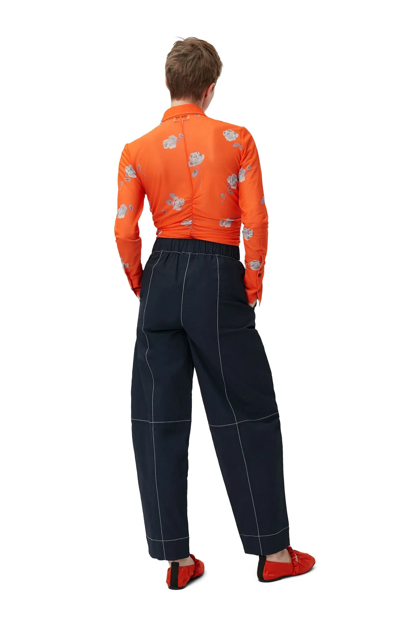 Printed Mesh Ruched Shirt