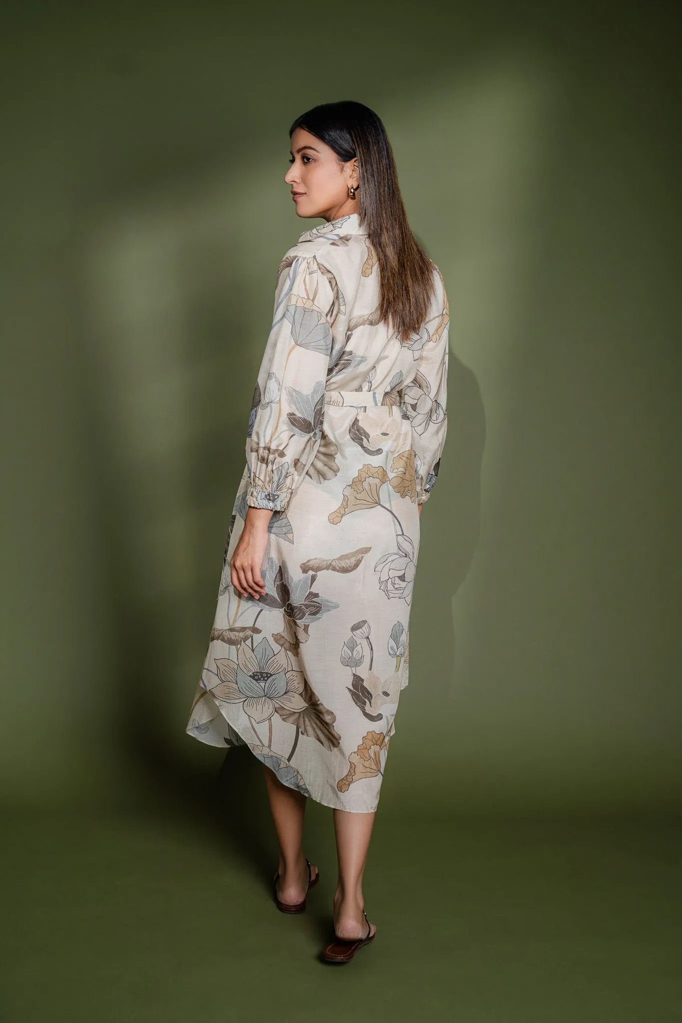 Printed Tie-belt shirt dress