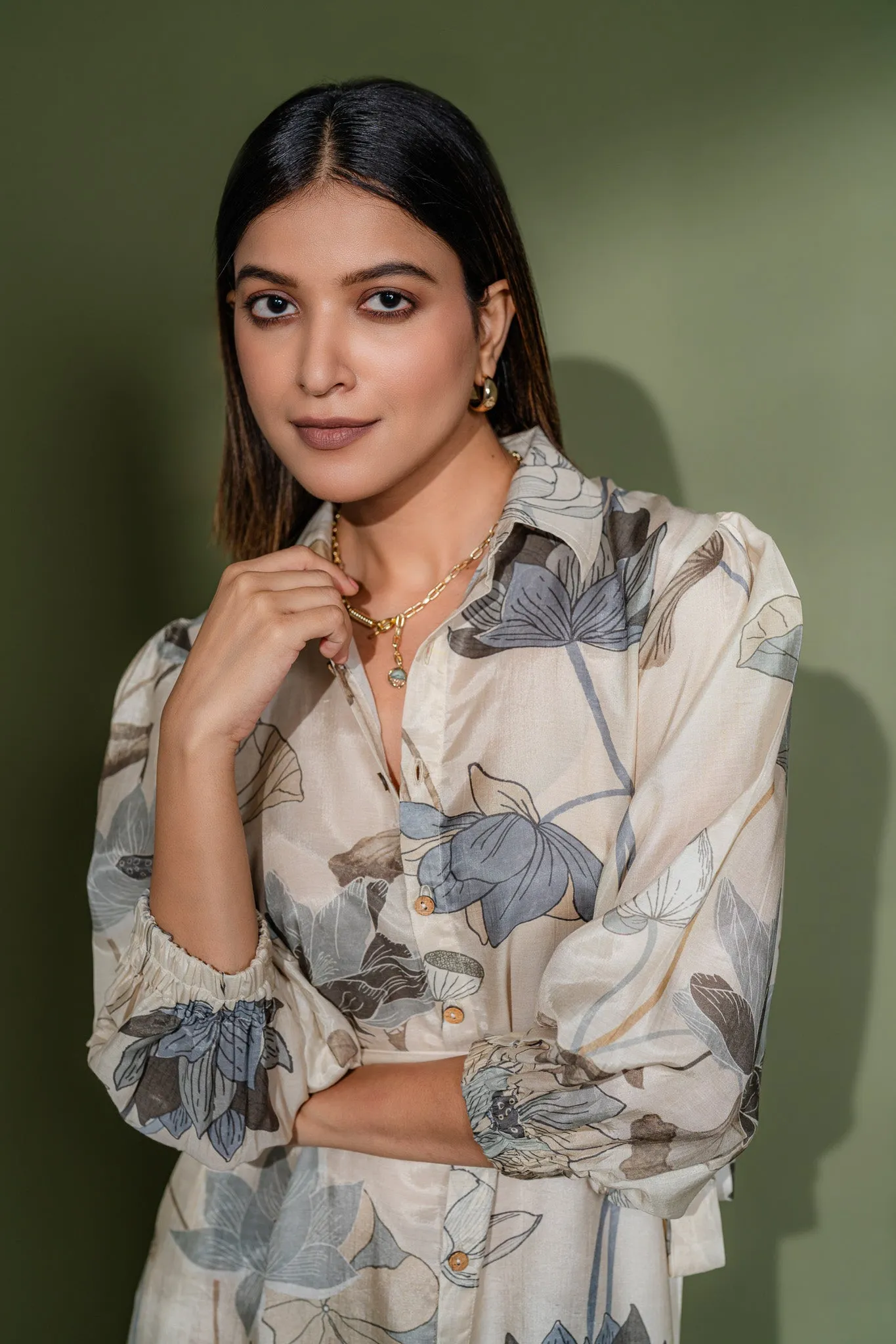 Printed Tie-belt shirt dress