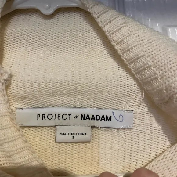 Project Naadam Mock Neck Ruffle Cable Knit  Sweater