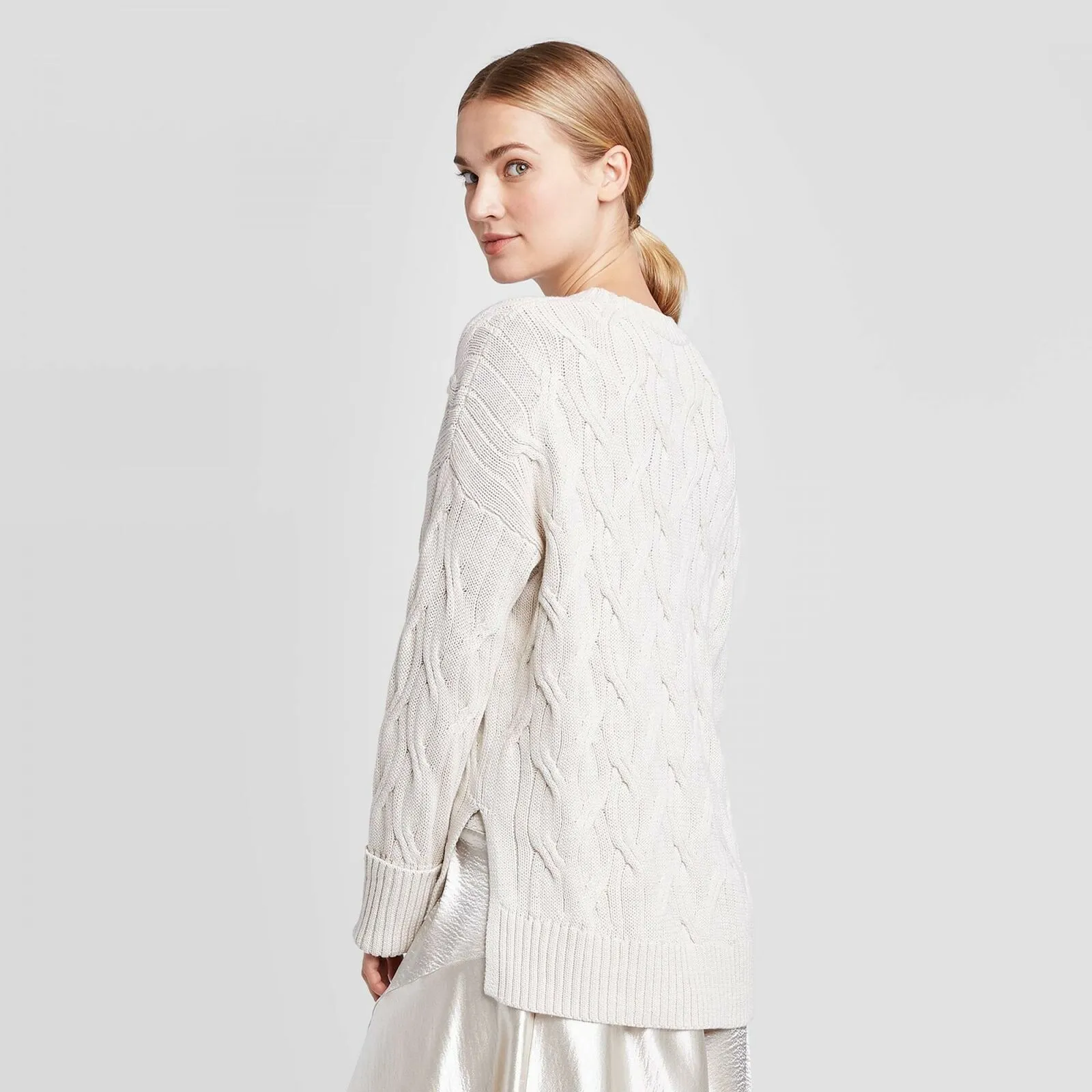 Prologue Women's Crewneck Cable Knit Pullover Sweater