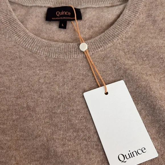 Quince 100% Mongolian cashmere tan oatmeal crew neck long sleeve sweater