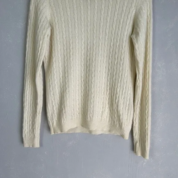 R. Derwin women's size S turtle neck cable knit sweater 2 ply cashmere ivory  Ge