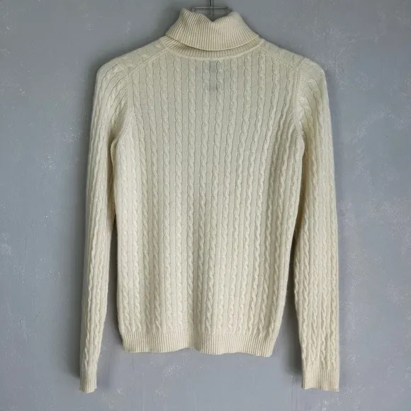 R. Derwin women's size S turtle neck cable knit sweater 2 ply cashmere ivory  Ge