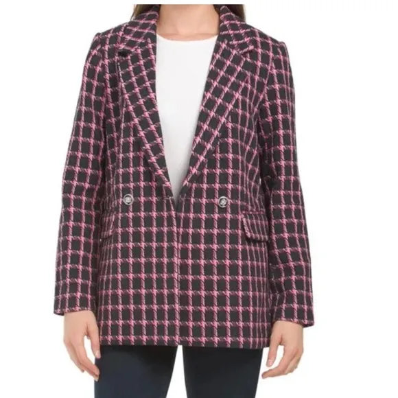 RACHEL ZOE | NWT Double Breasted Tweed Blazer Jacket in Black &amp; Pink, Size XS