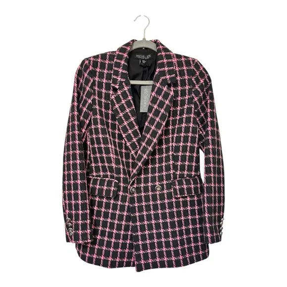 RACHEL ZOE | NWT Double Breasted Tweed Blazer Jacket in Black &amp; Pink, Size XS
