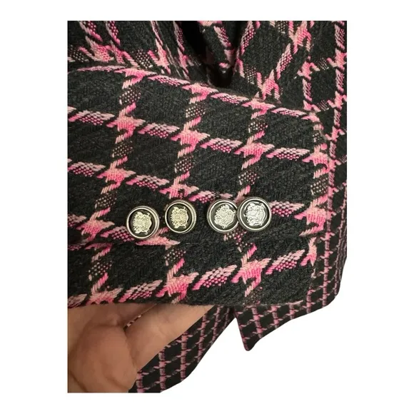 RACHEL ZOE | NWT Double Breasted Tweed Blazer Jacket in Black &amp; Pink, Size XS
