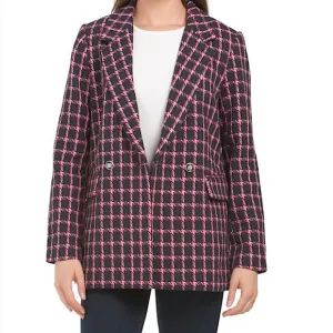 RACHEL ZOE | NWT Double Breasted Tweed Blazer Jacket in Black &amp; Pink, Size XS