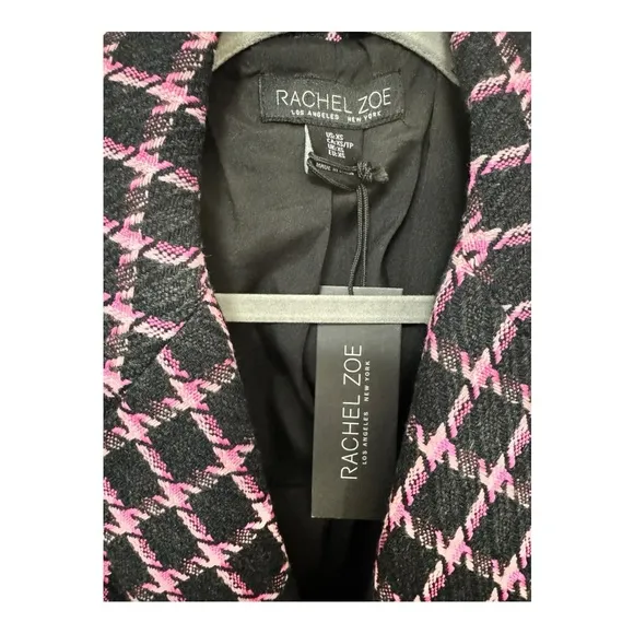 RACHEL ZOE | NWT Double Breasted Tweed Blazer Jacket in Black &amp; Pink, Size XS