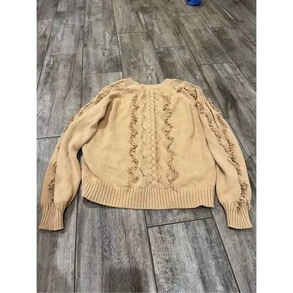 Rails Francis Fringe Cable Knit Sweater Tan Heather Camel Womens Size Medium