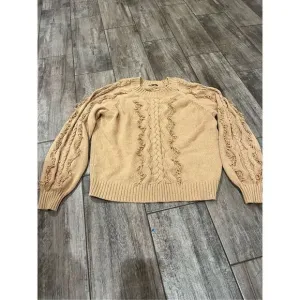 Rails Francis Fringe Cable Knit Sweater Tan Heather Camel Womens Size Medium
