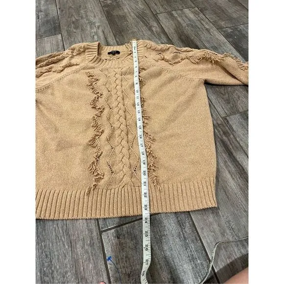 Rails Francis Fringe Cable Knit Sweater Tan Heather Camel Womens Size Medium