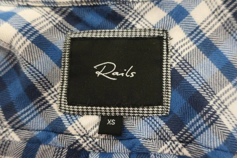 Rails Hunter Plaid Shirt Blue/White Rayon Size Extra Small Long Sleeve Shirt