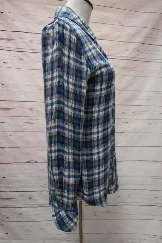 Rails Hunter Plaid Shirt Blue/White Rayon Size Extra Small Long Sleeve Shirt