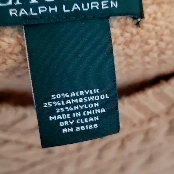 RALPH LAUREN Lauren Lambswool Blend Cable Knit Tan Poncho Sweater Fringe