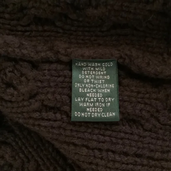 Ralph Lauren Sweater V Neck Vest Cable Knit Toggle Closure Brown Lambswool SZ M