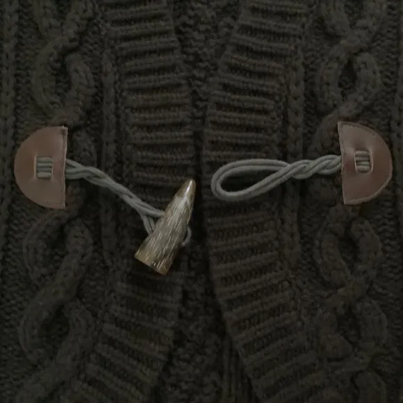 Ralph Lauren Sweater V Neck Vest Cable Knit Toggle Closure Brown Lambswool SZ M