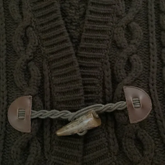 Ralph Lauren Sweater V Neck Vest Cable Knit Toggle Closure Brown Lambswool SZ M
