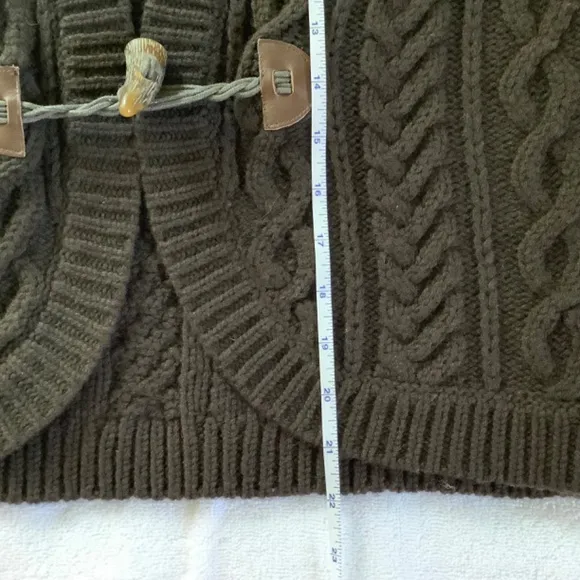 Ralph Lauren Sweater V Neck Vest Cable Knit Toggle Closure Brown Lambswool SZ M